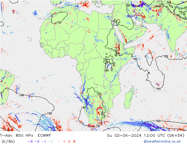 T-Adv. 850 hPa ECMWF Ne 02.06.2024 12 UTC