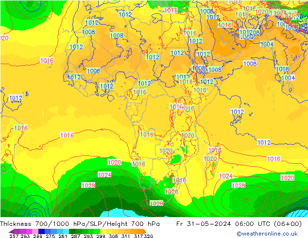 Schichtdicke 700-1000 hPa ECMWF Fr 31.05.2024 06 UTC