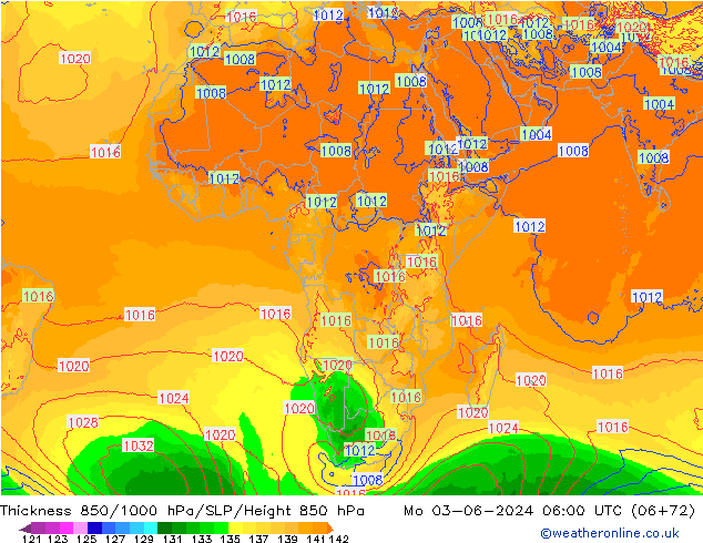 Thck 850-1000 гПа ECMWF пн 03.06.2024 06 UTC