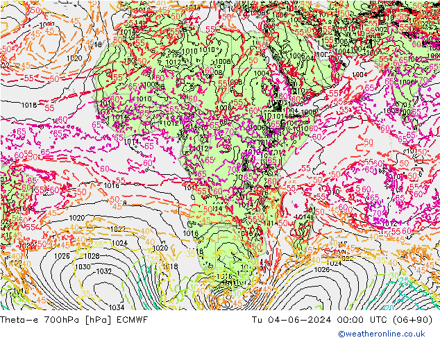 Theta-e 700hPa ECMWF mar 04.06.2024 00 UTC