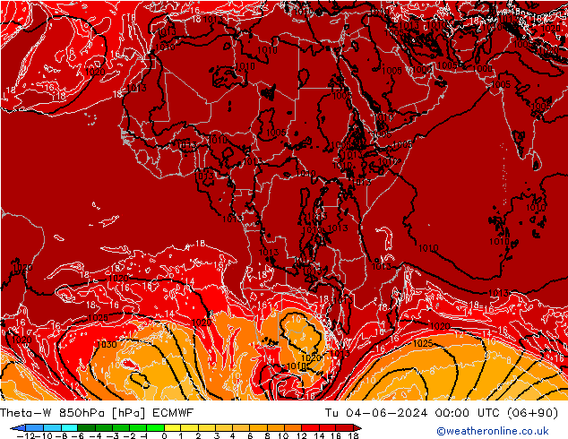 Theta-W 850hPa ECMWF Sa 04.06.2024 00 UTC