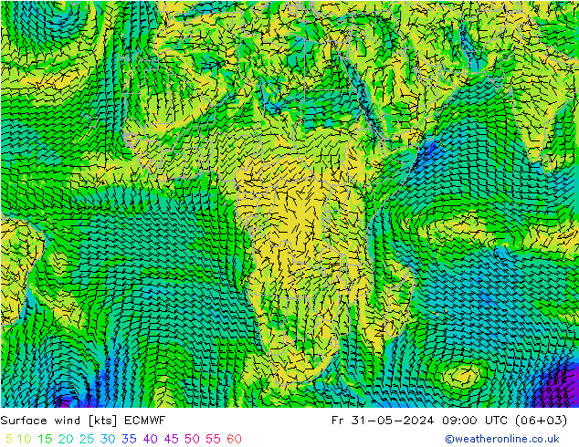 Vento 10 m ECMWF Sex 31.05.2024 09 UTC