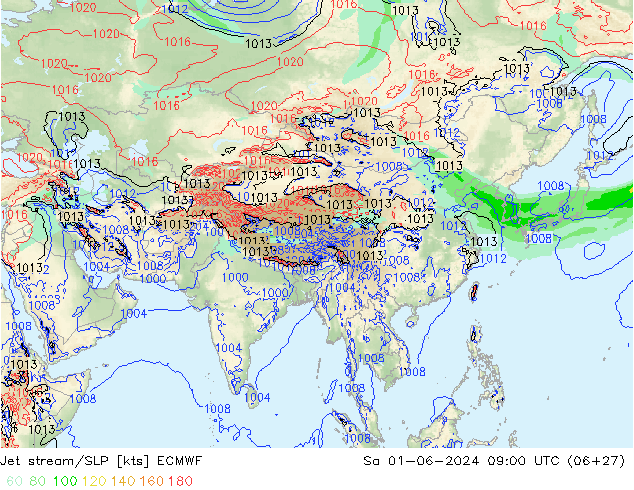 Polarjet/Bodendruck ECMWF Sa 01.06.2024 09 UTC