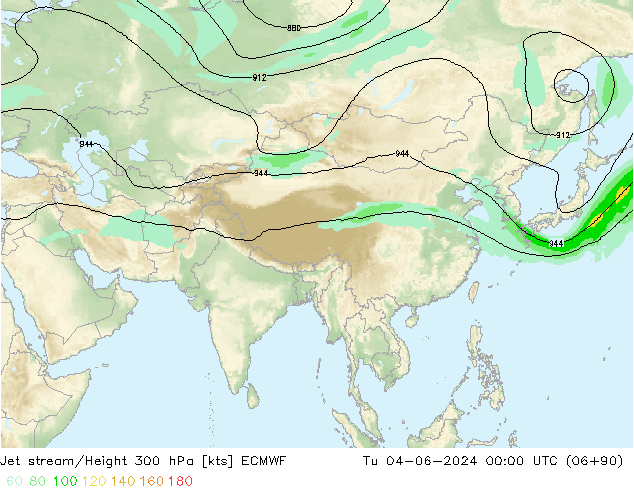 Jet stream/Height 300 hPa ECMWF Tu 04.06.2024 00 UTC