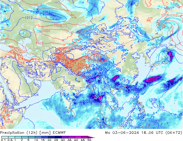 Precipitation (12h) ECMWF Mo 03.06.2024 06 UTC