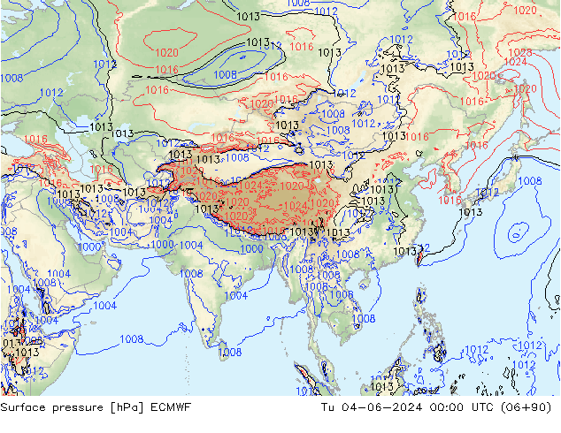 Atmosférický tlak ECMWF Út 04.06.2024 00 UTC