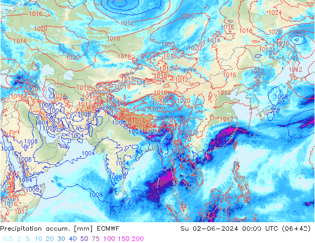 Precipitation accum. ECMWF Ne 02.06.2024 00 UTC