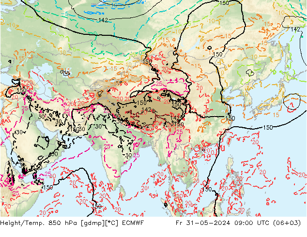 Height/Temp. 850 hPa ECMWF Fr 31.05.2024 09 UTC