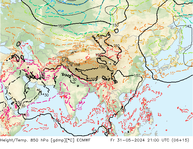 Height/Temp. 850 hPa ECMWF Fr 31.05.2024 21 UTC