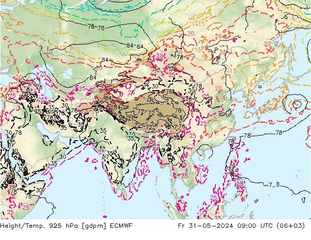 Height/Temp. 925 hPa ECMWF ven 31.05.2024 09 UTC