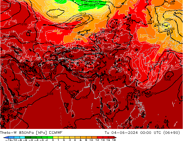 Theta-W 850hPa ECMWF Tu 04.06.2024 00 UTC