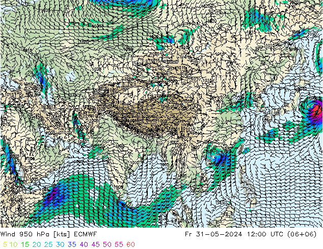 ветер 950 гПа ECMWF пт 31.05.2024 12 UTC