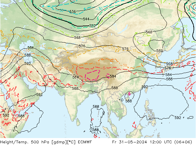 Z500/Rain (+SLP)/Z850 ECMWF Fr 31.05.2024 12 UTC
