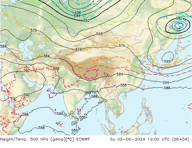 Z500/Regen(+SLP)/Z850 ECMWF zo 02.06.2024 12 UTC