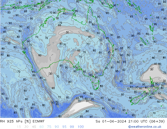 Humidité rel. 925 hPa ECMWF sam 01.06.2024 21 UTC