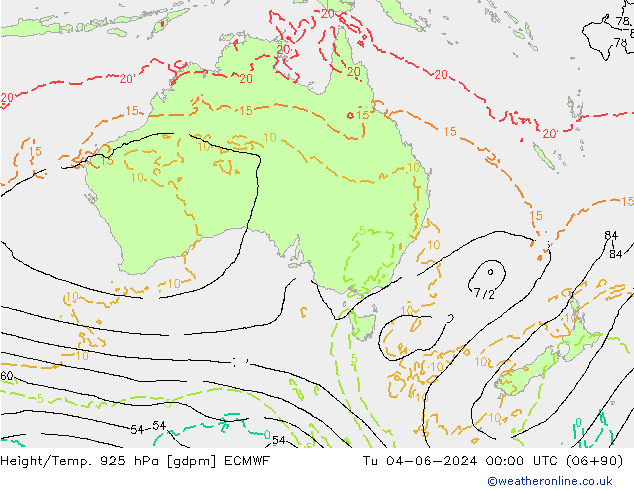 Height/Temp. 925 hPa ECMWF Tu 04.06.2024 00 UTC