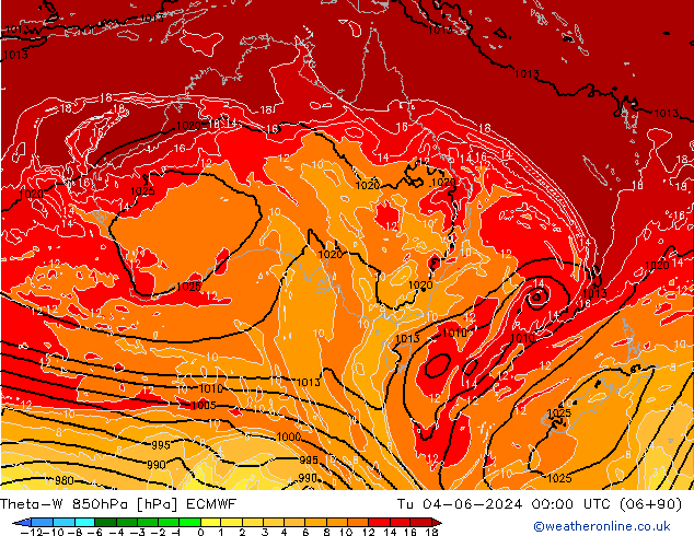 Theta-W 850hPa ECMWF Tu 04.06.2024 00 UTC