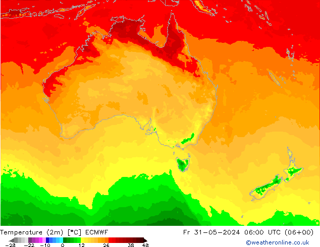 Temperatuurkaart (2m) ECMWF vr 31.05.2024 06 UTC