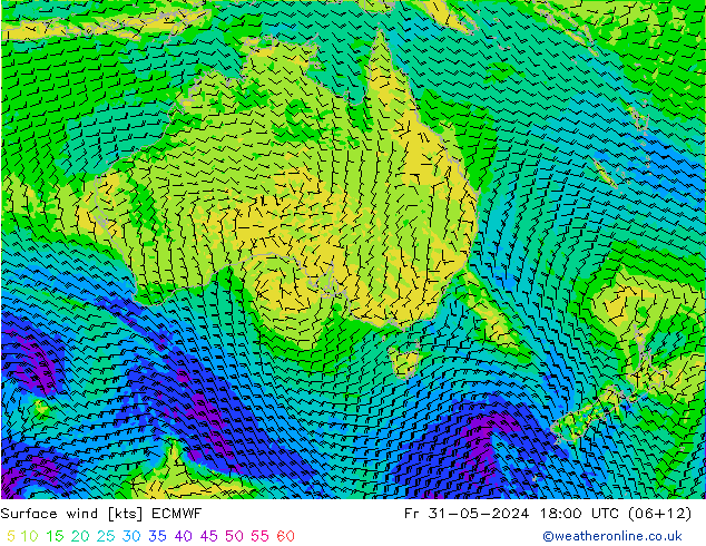 ветер 10 m ECMWF пт 31.05.2024 18 UTC