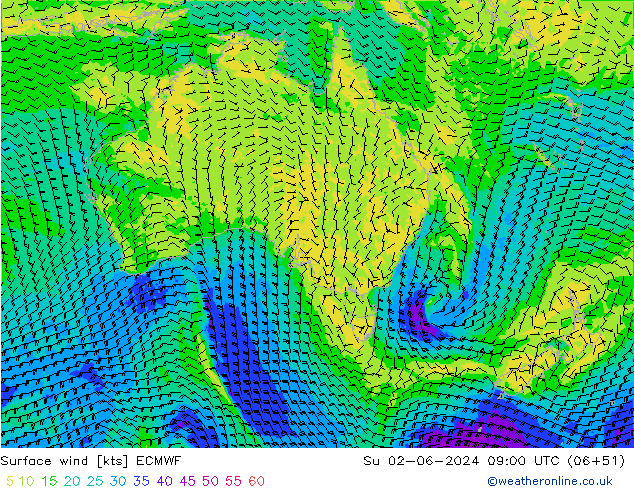 Surface wind ECMWF Su 02.06.2024 09 UTC