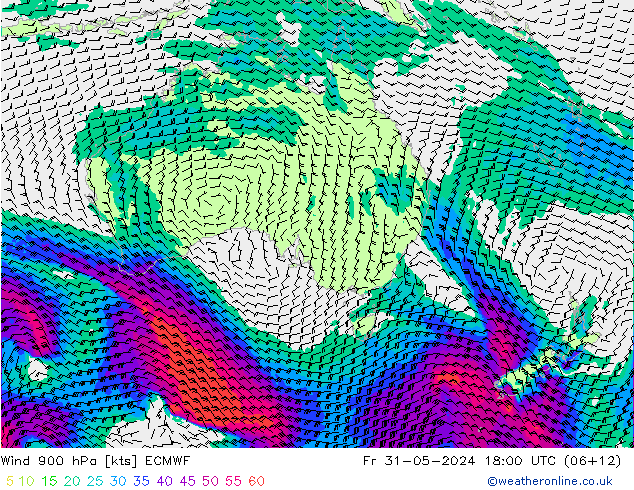 Wind 900 hPa ECMWF Fr 31.05.2024 18 UTC