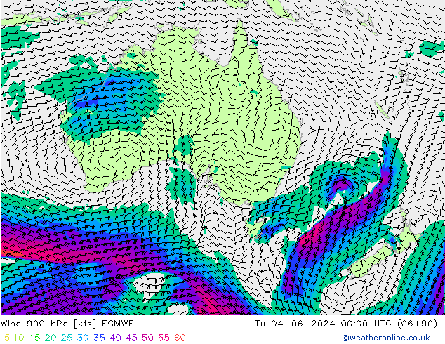 Wind 900 hPa ECMWF di 04.06.2024 00 UTC