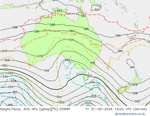 Height/Temp. 500 hPa ECMWF Fr 31.05.2024 12 UTC