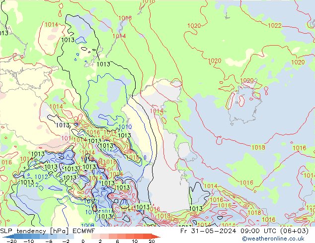 Druktendens (+/-) ECMWF vr 31.05.2024 09 UTC