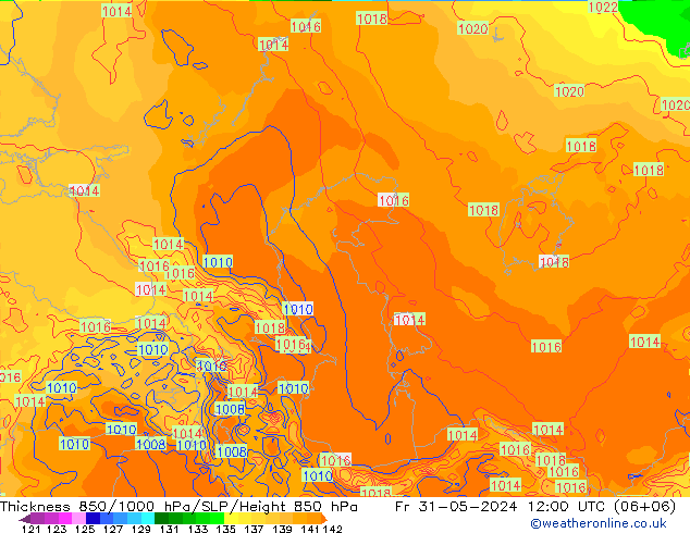 Thck 850-1000 hPa ECMWF Fr 31.05.2024 12 UTC