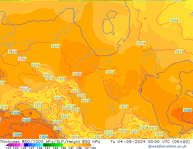 850-1000 hPa Kalınlığı ECMWF Sa 04.06.2024 00 UTC