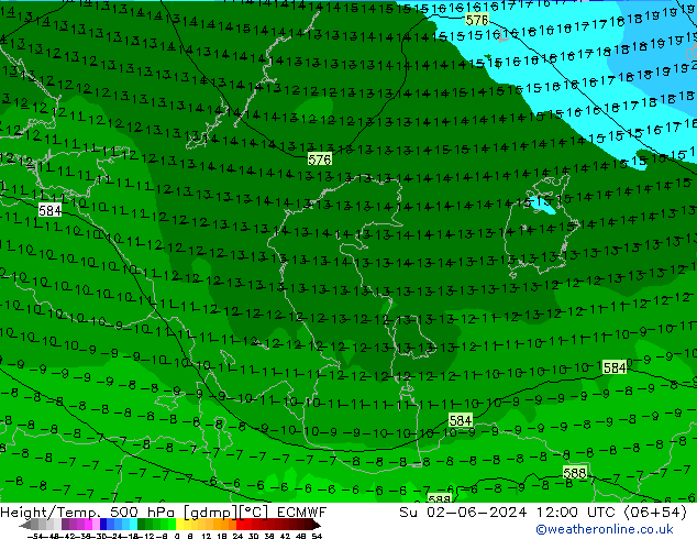 Z500/Regen(+SLP)/Z850 ECMWF zo 02.06.2024 12 UTC