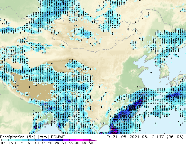 Précipitation (6h) ECMWF ven 31.05.2024 12 UTC