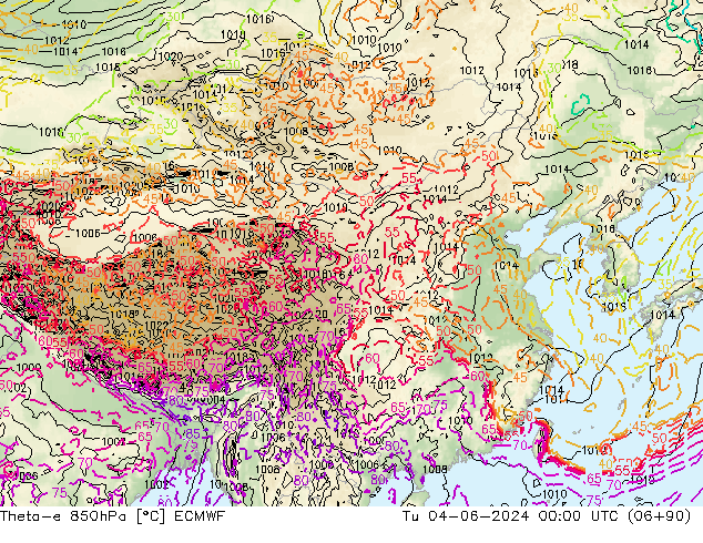 Theta-e 850hPa ECMWF Ter 04.06.2024 00 UTC