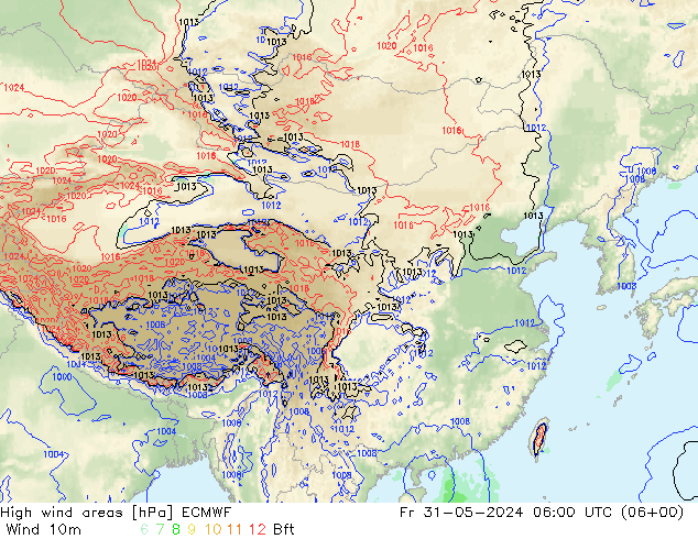 High wind areas ECMWF vie 31.05.2024 06 UTC