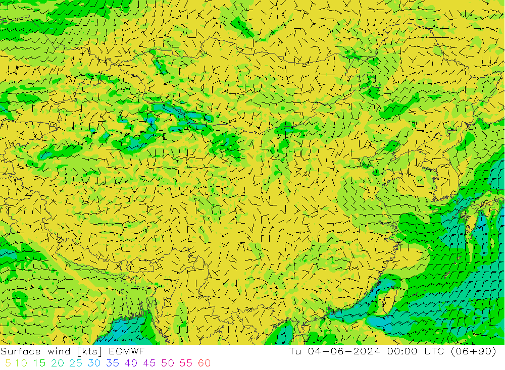 风 10 米 ECMWF 星期二 04.06.2024 00 UTC