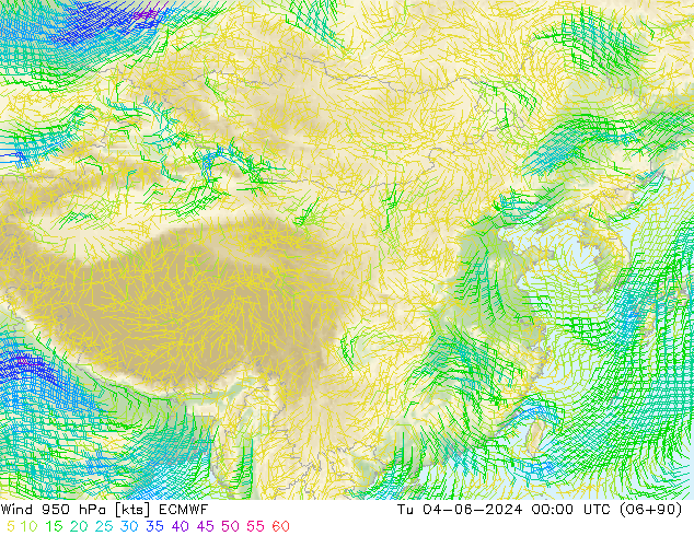 Wind 950 hPa ECMWF di 04.06.2024 00 UTC