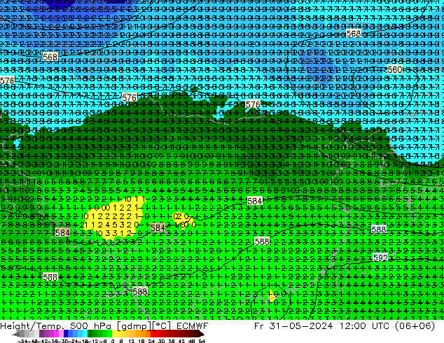 Z500/Rain (+SLP)/Z850 ECMWF 星期五 31.05.2024 12 UTC