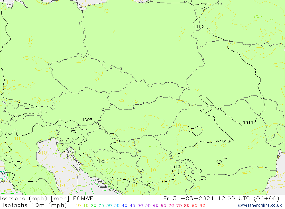 Eşrüzgar Hızları mph ECMWF Cu 31.05.2024 12 UTC