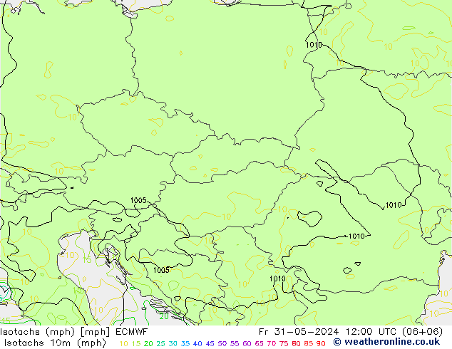 Eşrüzgar Hızları mph ECMWF Cu 31.05.2024 12 UTC