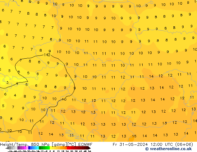 Z500/Yağmur (+YB)/Z850 ECMWF Cu 31.05.2024 12 UTC