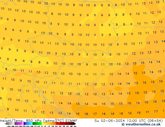 Height/Temp. 850 hPa ECMWF Dom 02.06.2024 12 UTC