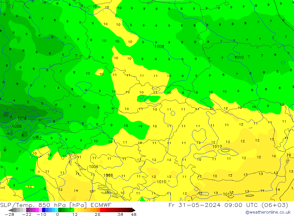 SLP/Temp. 850 hPa ECMWF ven 31.05.2024 09 UTC