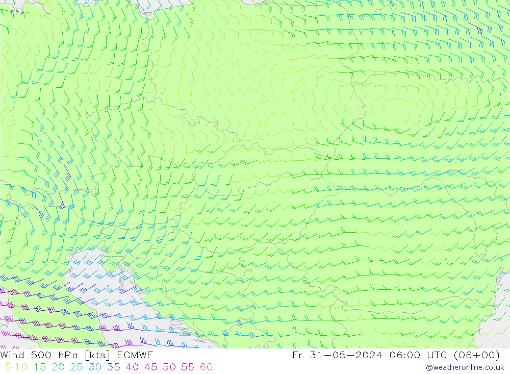 ветер 500 гПа ECMWF пт 31.05.2024 06 UTC