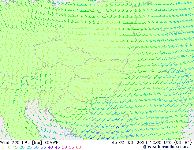 Viento 700 hPa ECMWF lun 03.06.2024 18 UTC