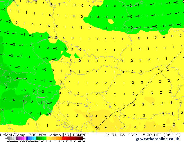 Height/Temp. 700 hPa ECMWF Sex 31.05.2024 18 UTC