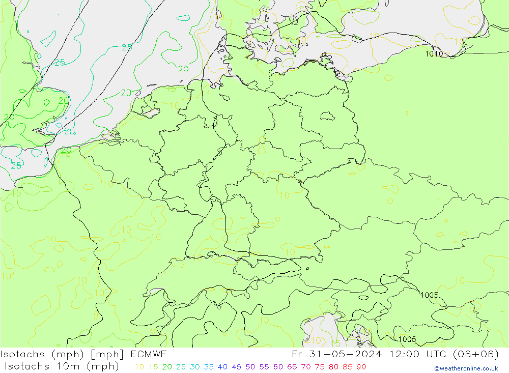 Isotachen (mph) ECMWF Fr 31.05.2024 12 UTC