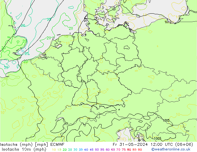 Isotachs (mph) ECMWF Fr 31.05.2024 12 UTC