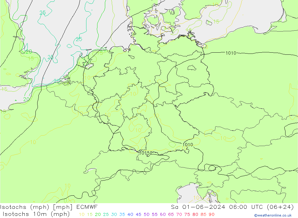 Isotachs (mph) ECMWF Sáb 01.06.2024 06 UTC