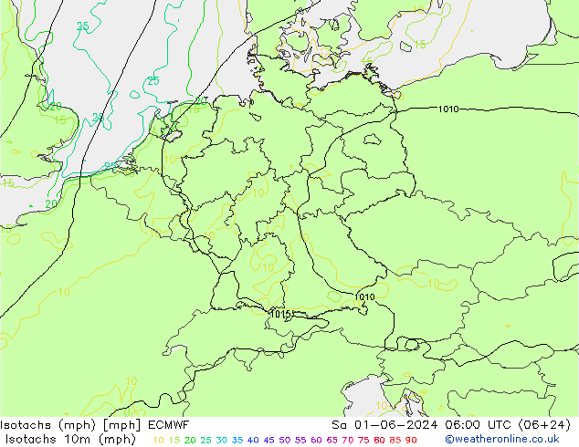 Isotachs (mph) ECMWF Sáb 01.06.2024 06 UTC