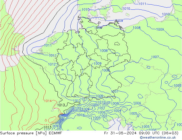 pressão do solo ECMWF Sex 31.05.2024 09 UTC